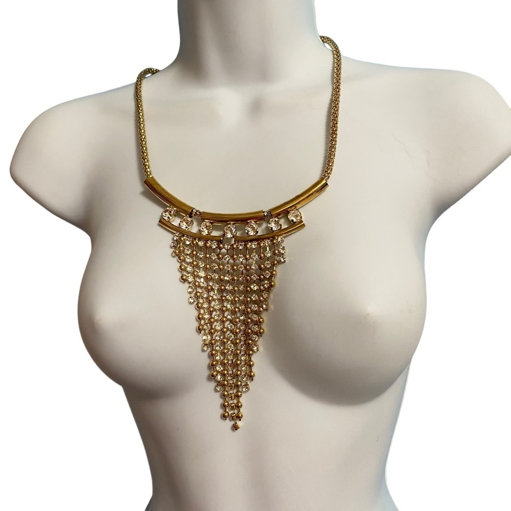 Gold Tone Sparkly Rhinestone Statement Necklace and Earrings Set - Picture 9 of 11